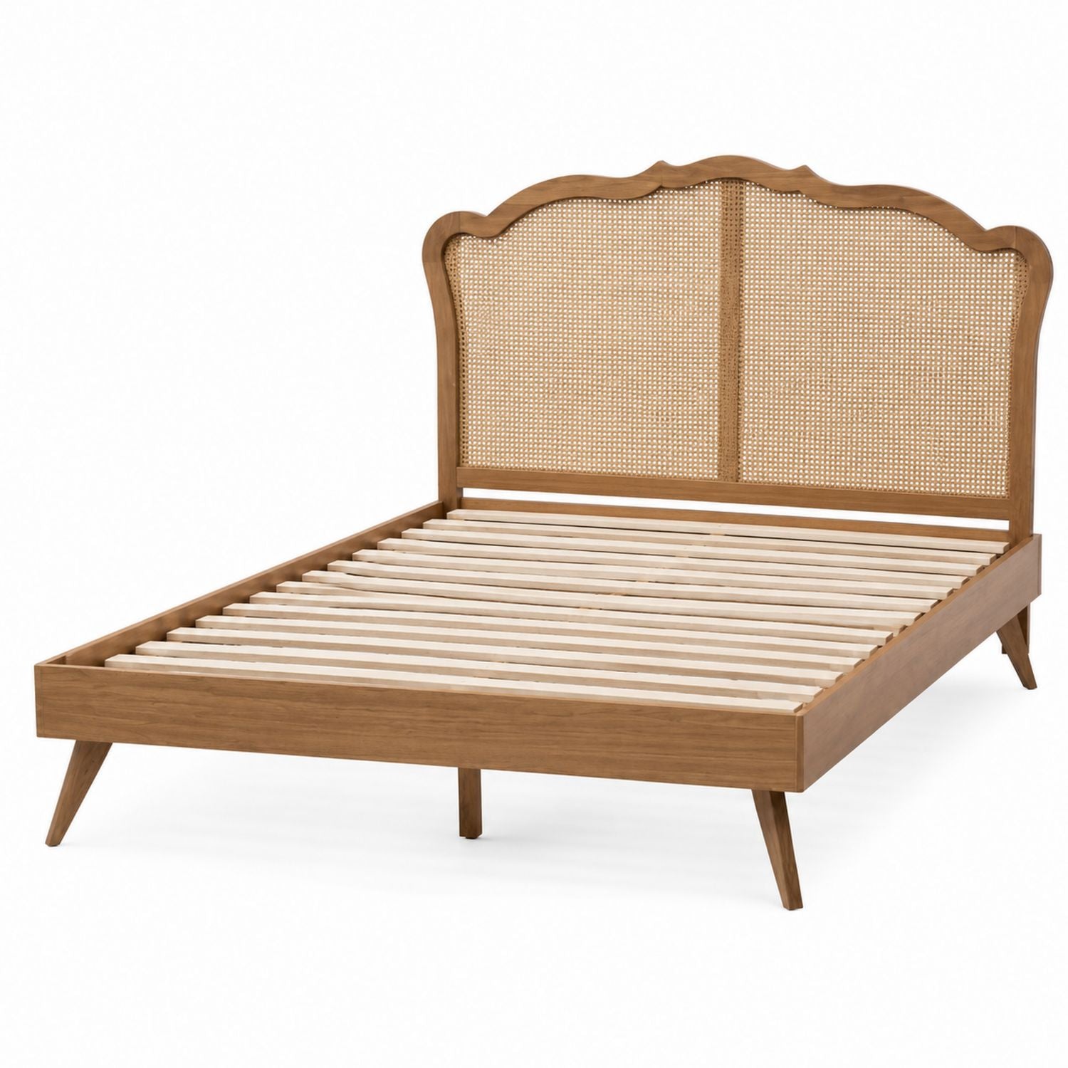 Wood Bed Frame with Rattan Headboard 153cm x 203cm