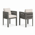 Outdoor Patio Dining Chair Set Aluminum Frame Polyester Rope Beige Cushions 2-Pack