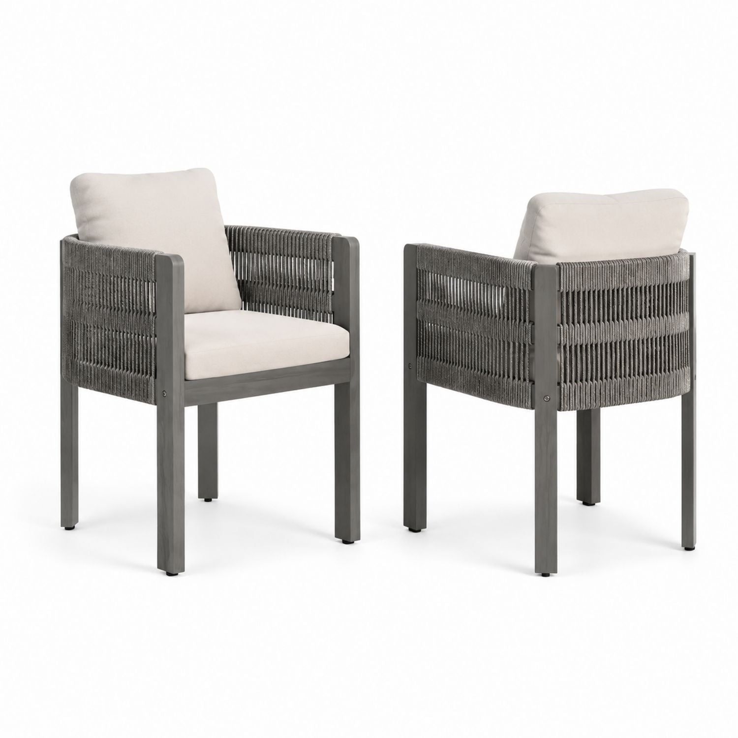 Outdoor Patio Dining Chair Set Aluminum Frame Polyester Rope Beige Cushions 2-Pack