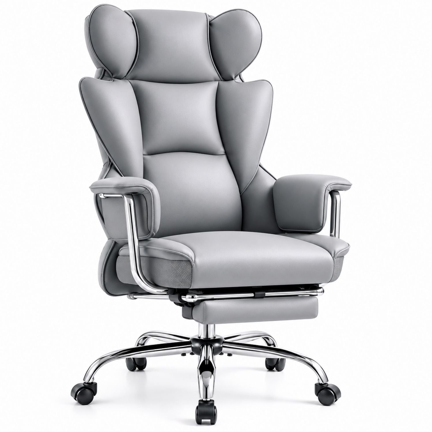 Reclining Office Chair PU Leather Chrome Steel Grey with Footrest