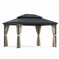 Outdoor Gazebo Aluminum Steel Double Roof with Polyester Curtains 3x4m