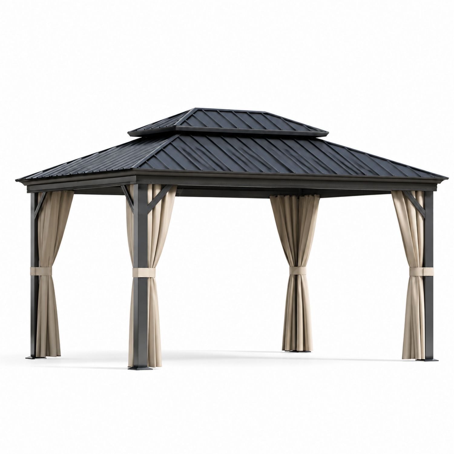 Outdoor Gazebo Aluminum Steel Double Roof with Polyester Curtains 3x4m