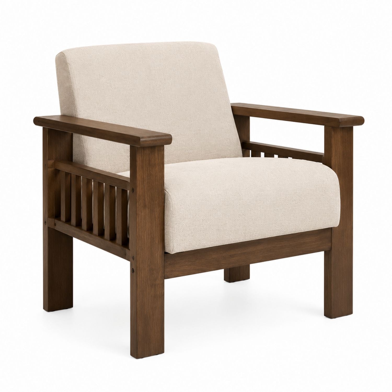 Wood Armchair Beige Polyester Blend Cushion 82cm x 75cm x 90cm
