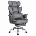 Ergonomic Office Chair with Adjustable Armrests and Footrest in Gray PU Leather