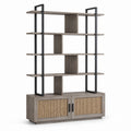 Wooden Tall Bookcase with Metal Frame and Rattan Cabinet 180cm