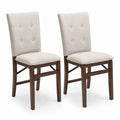 Set of 2 Fabric Upholstered Dining Chairs Wood Frame Beige