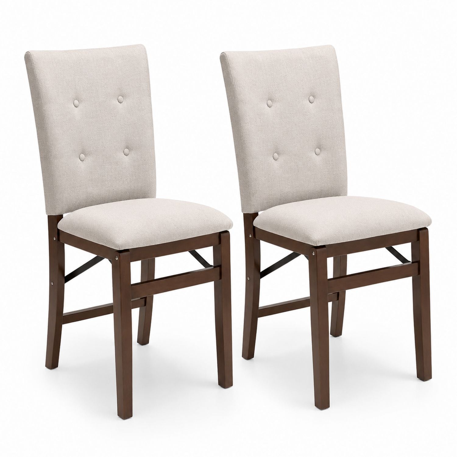 Set of 2 Fabric Upholstered Dining Chairs Wood Frame Beige