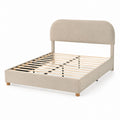 Beige Upholstered Platform Bed with Wood Frame, Queen Size
