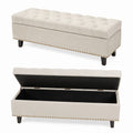 Fabric Storage Bench Beige Upholstered 120cm