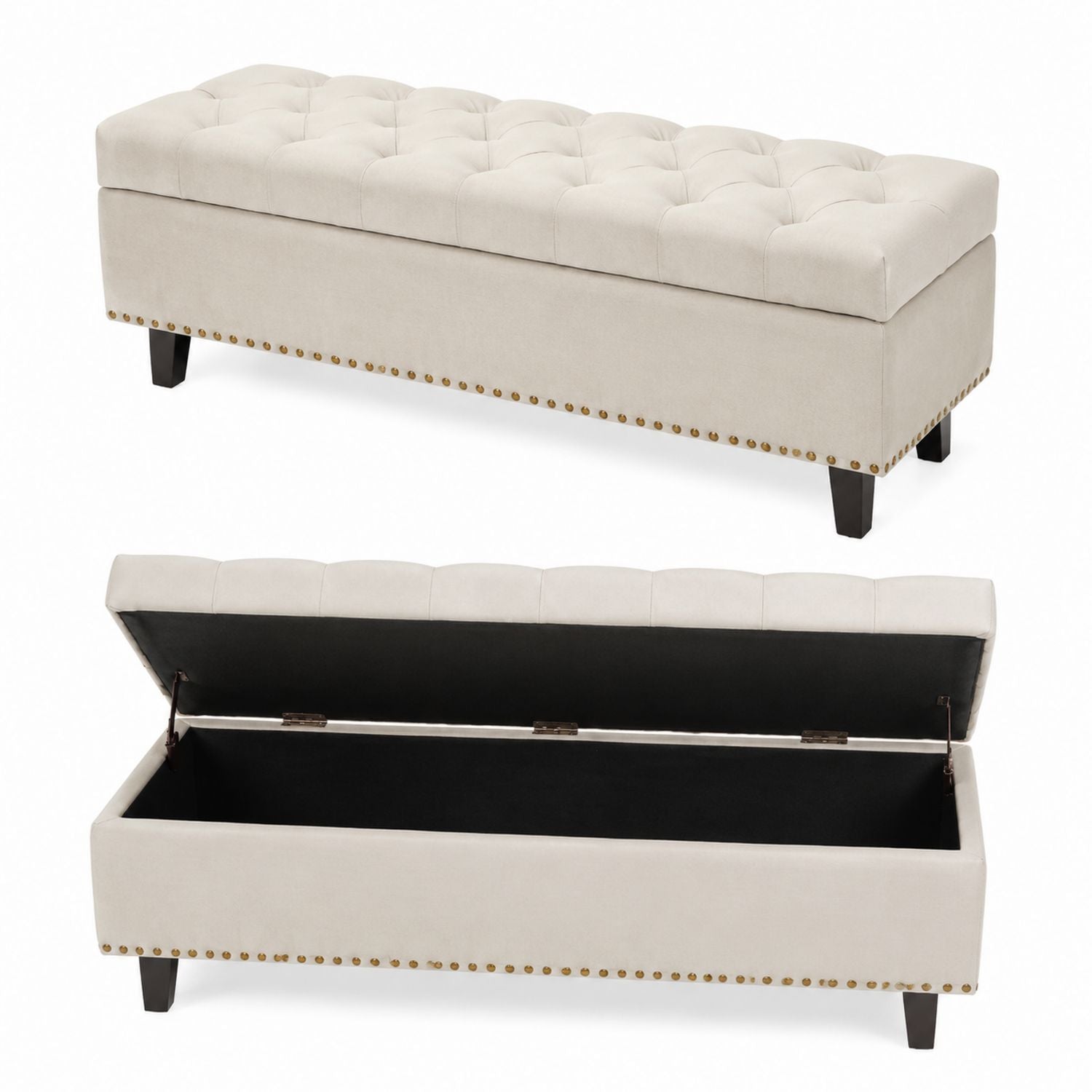 Fabric Storage Bench Beige Upholstered 120cm