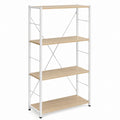 Wood and White Metal 4-Tier Bookshelf