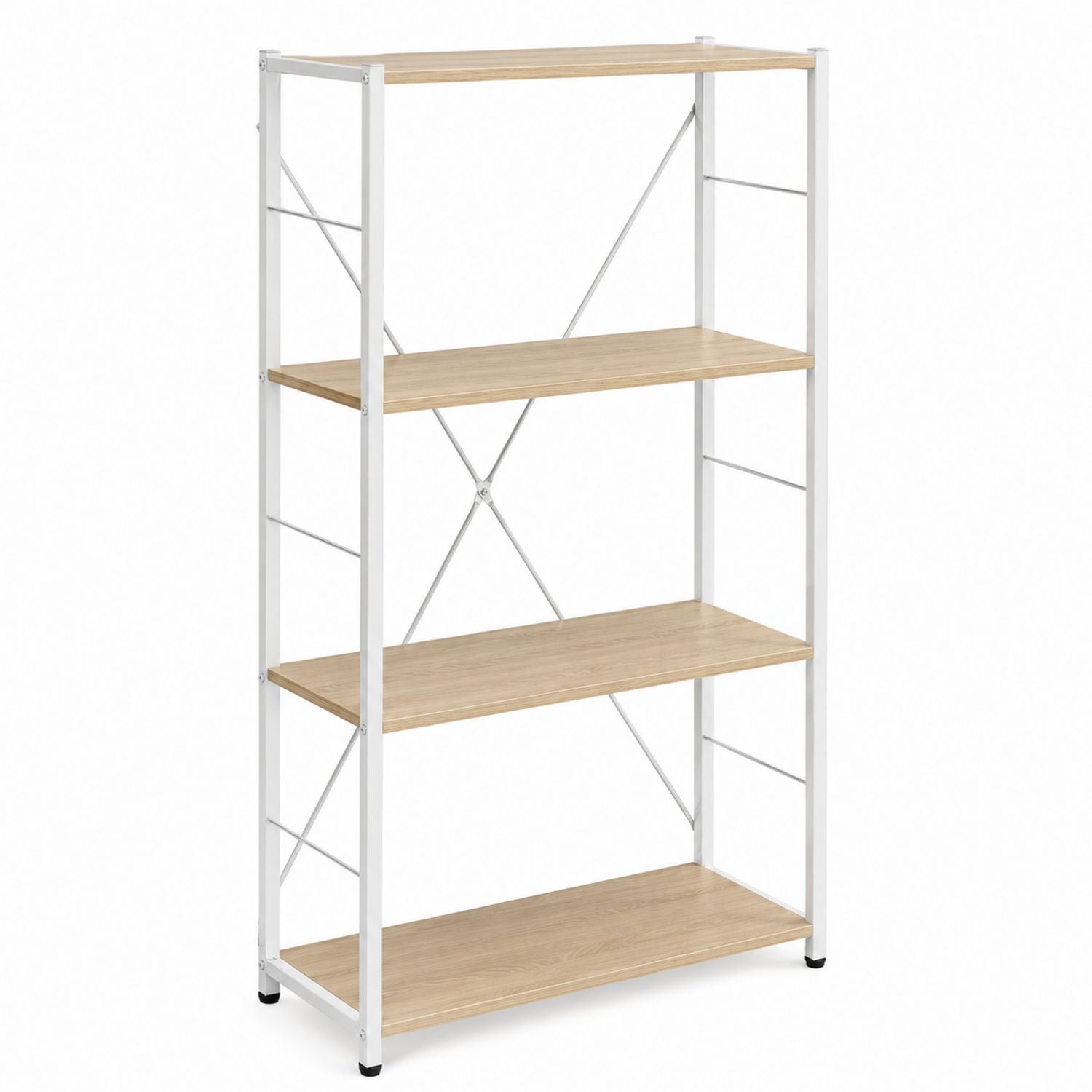Wood and White Metal 4-Tier Bookshelf