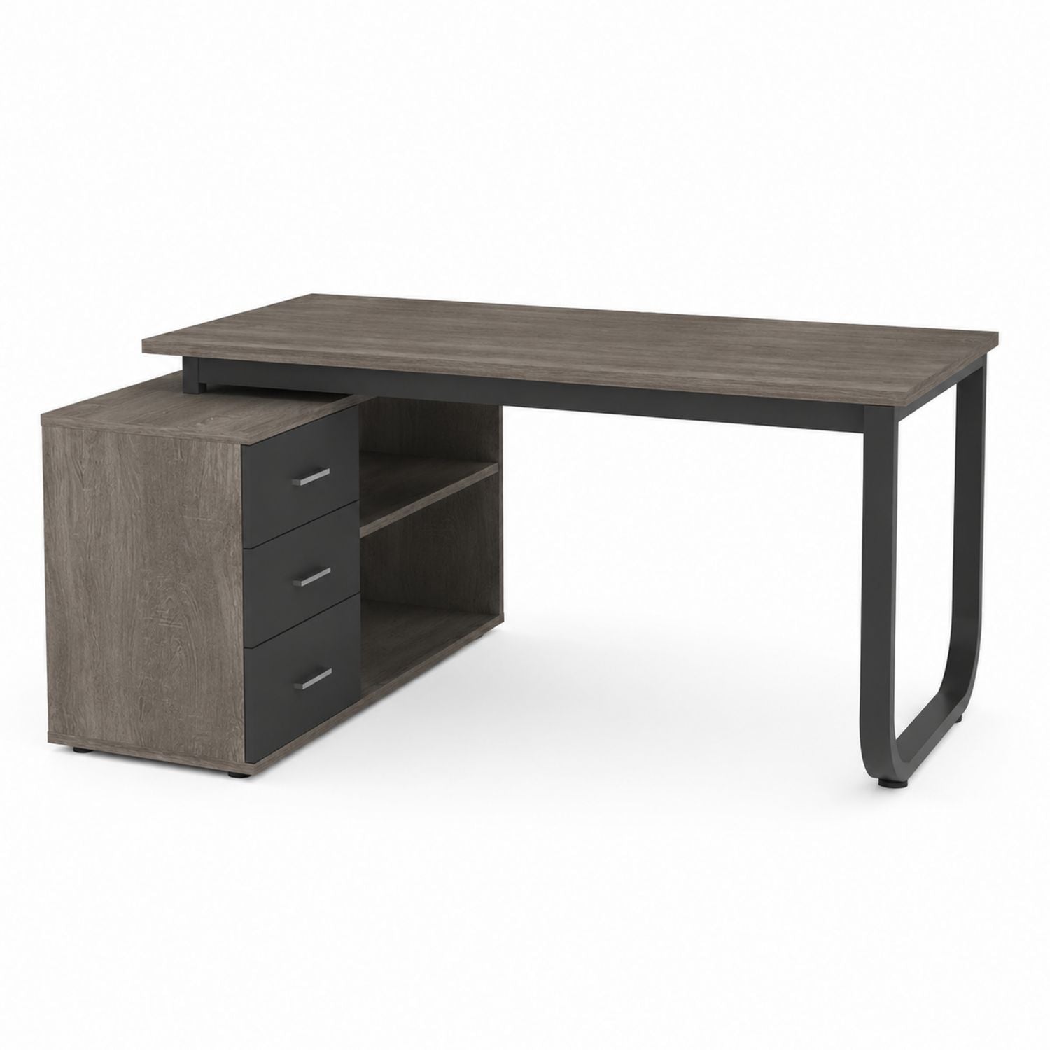 L-Shaped Office Desk with Drawer and Shelves Wood Gray 150cm x 120cm x 75cm