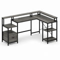 Corner L-Shaped Desk with Shelves and Drawer Gray Metal Wood