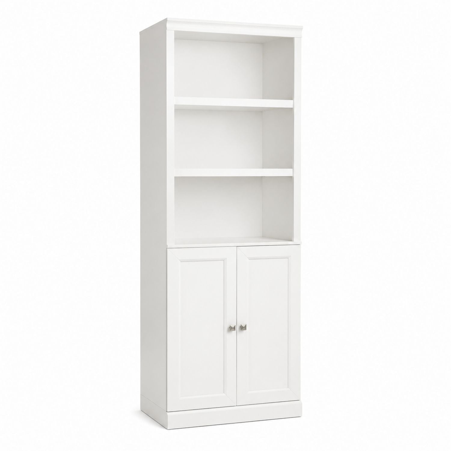 Tall White MDF Bookcase with Cabinet and Shelves 180cm