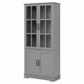 Tall Sideboard Cabinet with Tempered Glass and Panel Doors Gray 180x80x40cm