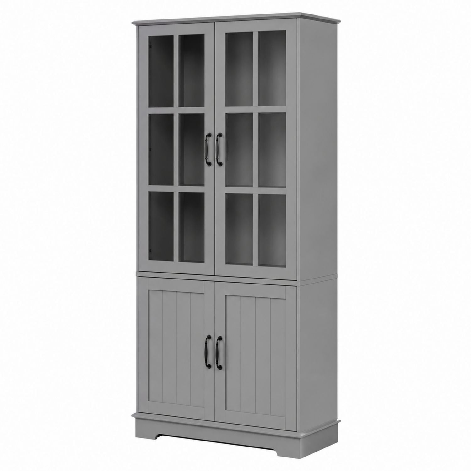 Tall Sideboard Cabinet with Tempered Glass and Panel Doors Gray 180x80x40cm