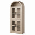Arched Wooden Bookcase with Tempered Glass Doors Beige 200cm x 80cm x 40cm