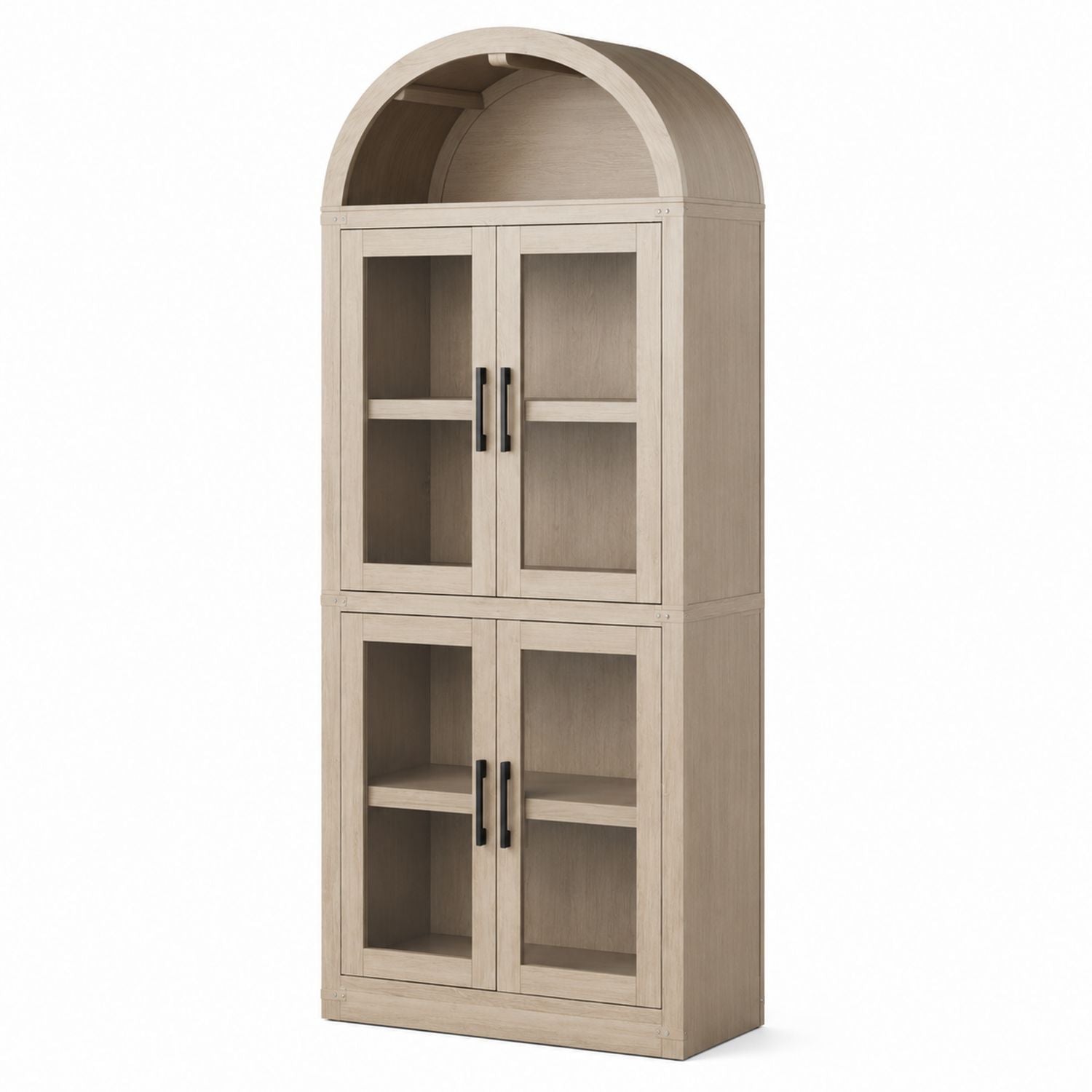 Arched Wooden Bookcase with Tempered Glass Doors Beige 200cm x 80cm x 40cm