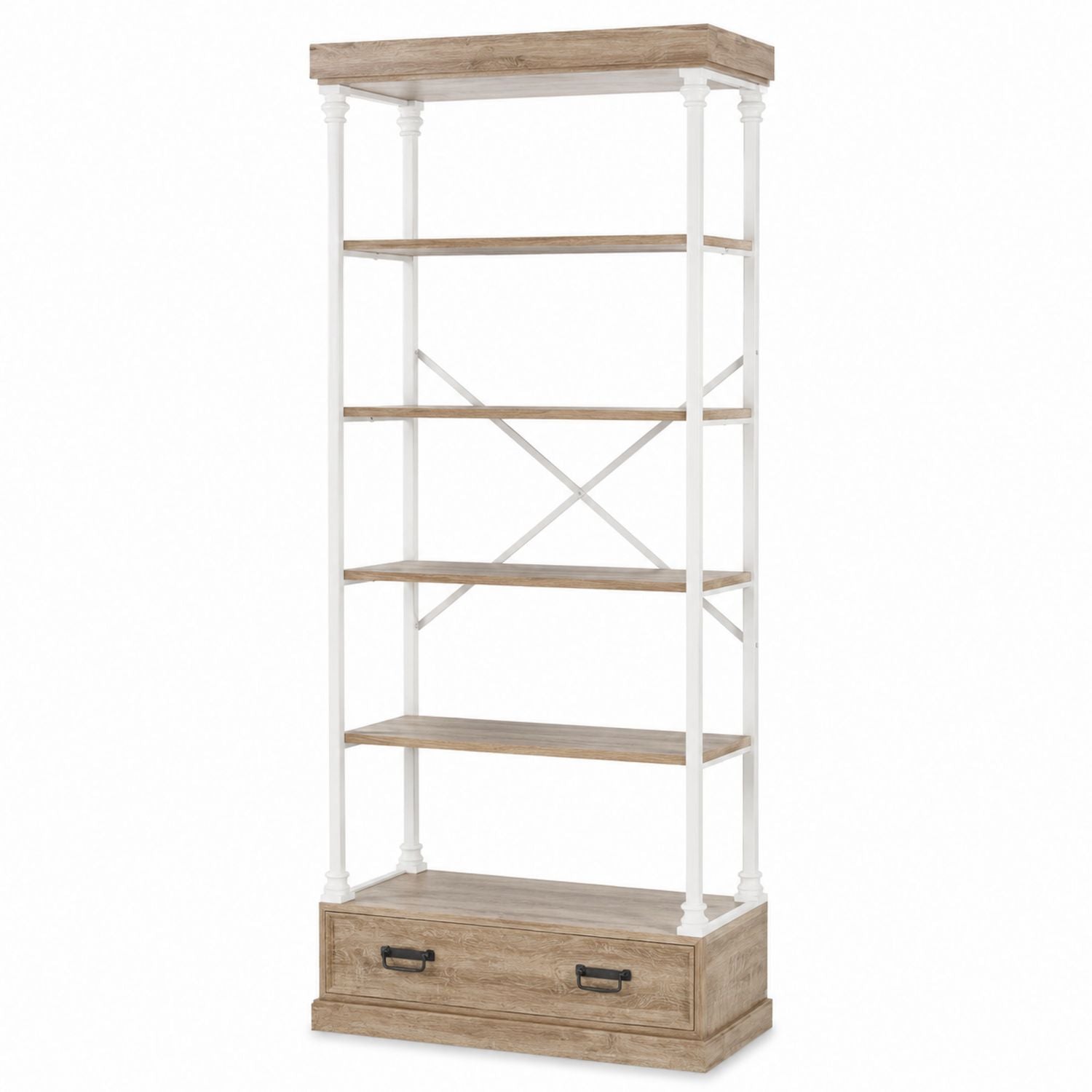 5-Tier Wood and Metal Bookshelf with Drawer 195x90x40cm