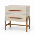 Two-Drawer Nightstand with Oak Frame, Brass and Leather Handles