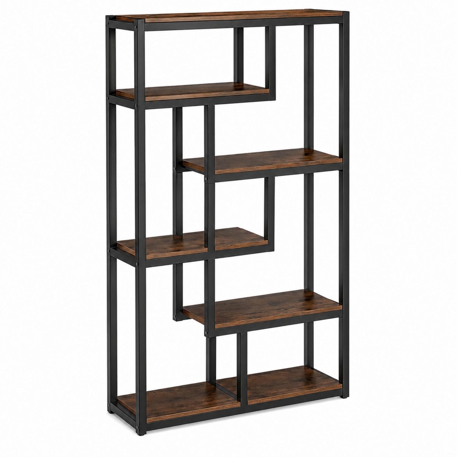 Industrial Metal and Wood Bookshelf Geometric Design 5-Tier 175 cm Height