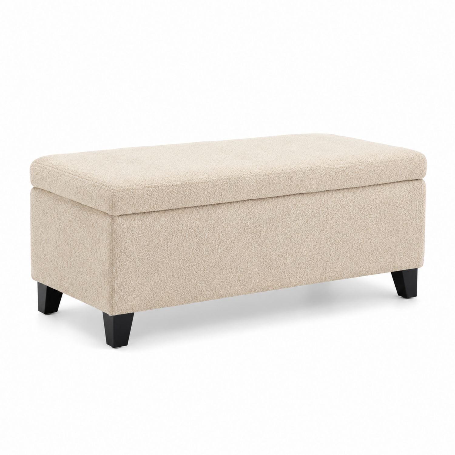 Beige Upholstered Storage Bench with Black Wooden Legs
