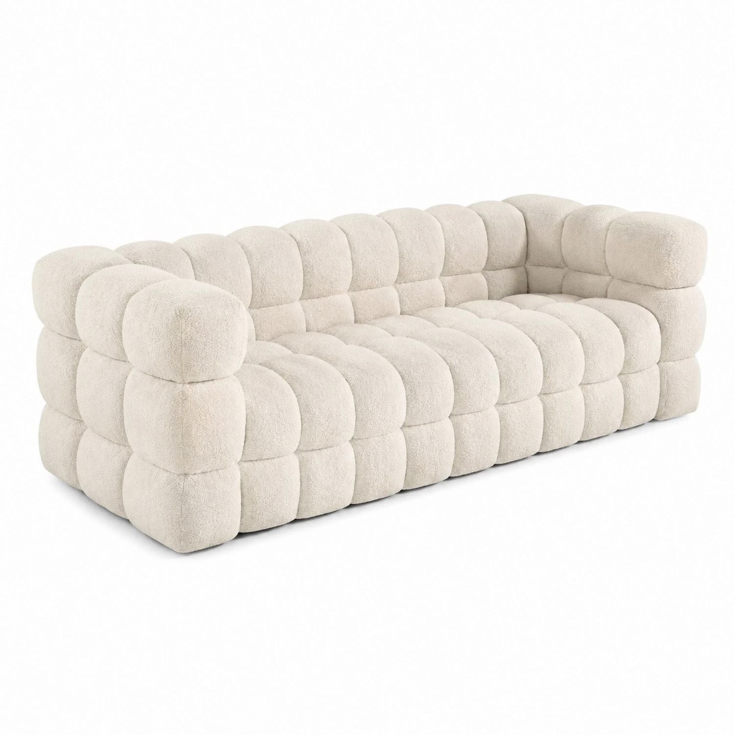 Beige Polyester Boucle Three-Seater Sofa
