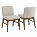 Set of 2 Upholstered Dining Chairs with Wood Frame in Beige