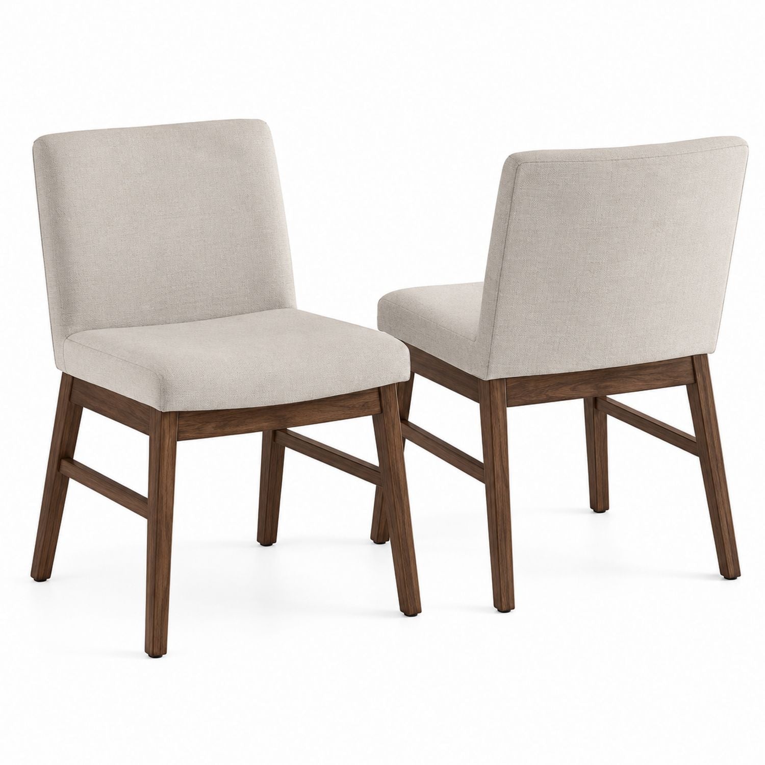 Set of 2 Upholstered Dining Chairs with Wood Frame in Beige