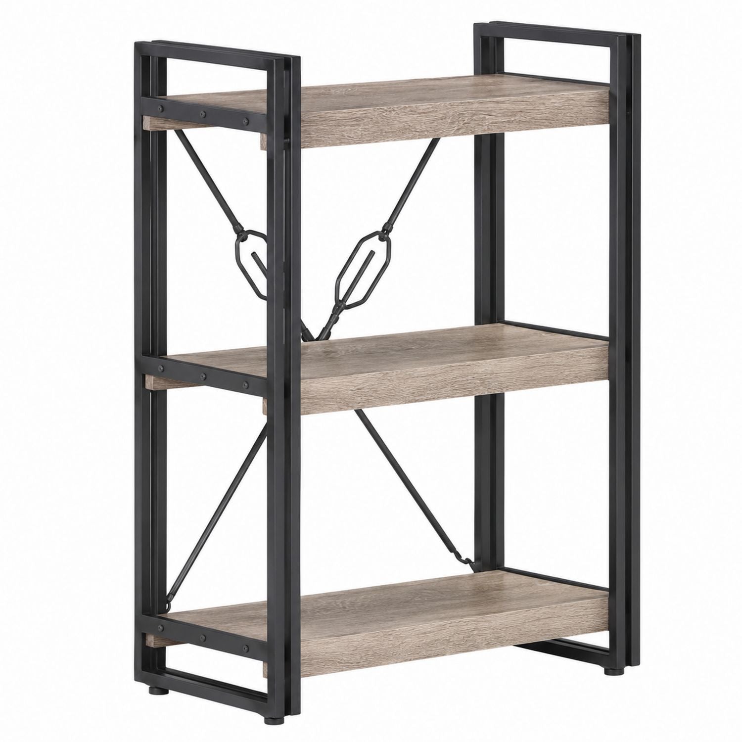 3-Tier Metal and Particleboard Bookshelf Black Oak 80 cm Height