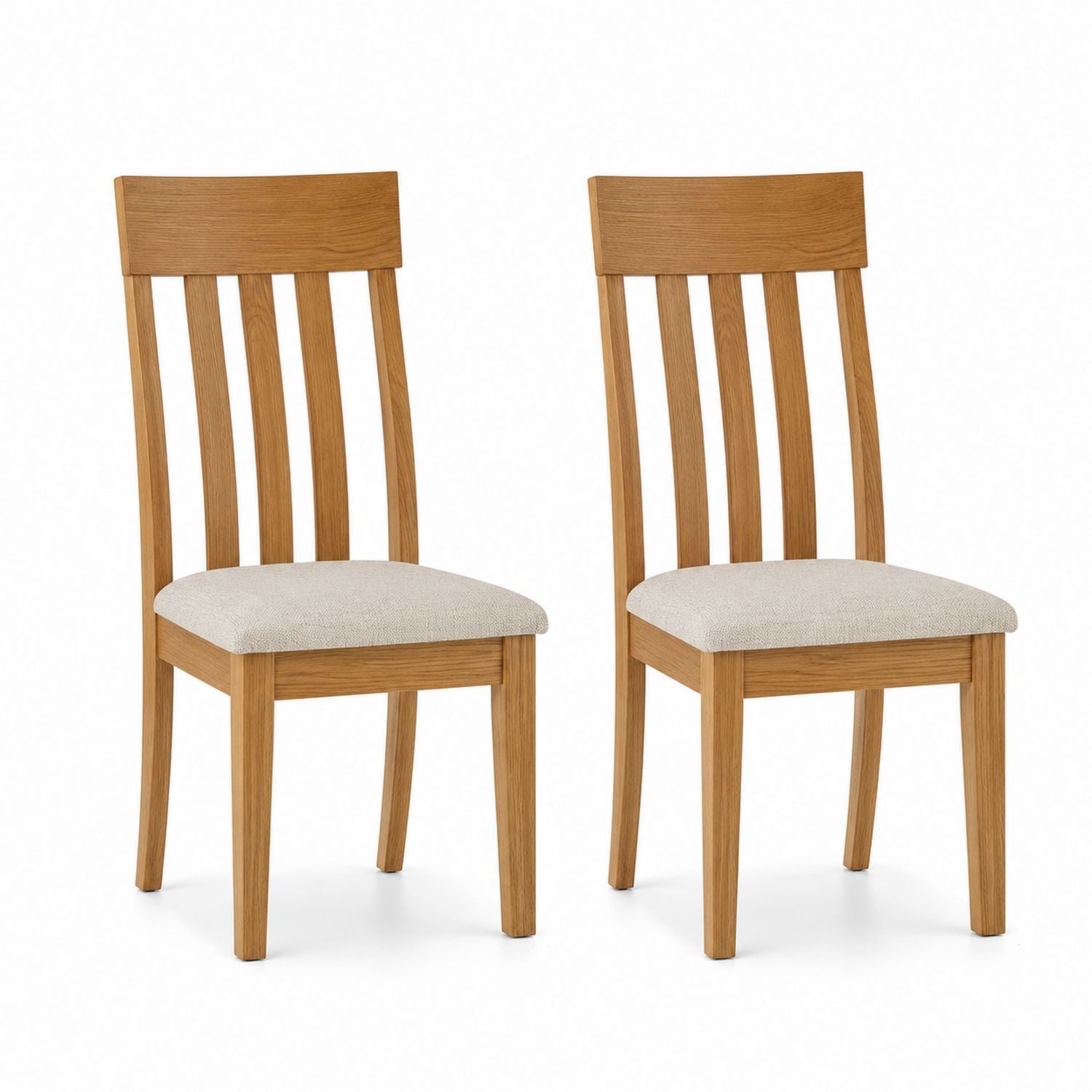 Set of 2 Oak Dining Chairs with Fabric Upholstered Seats