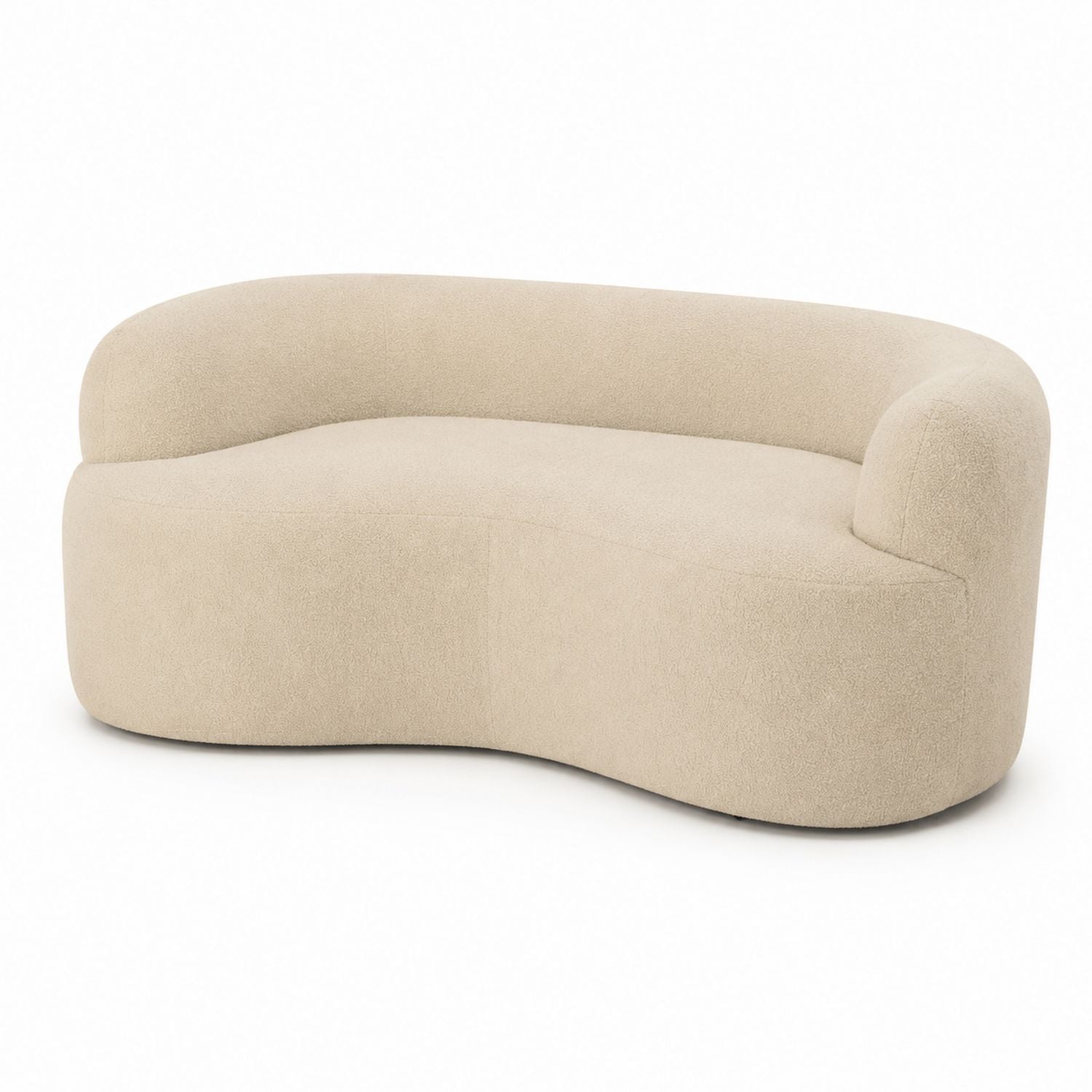 Curved Beige Fabric Sofa with Plywood Frame 190cm