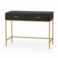 Black Wood Console Table with Gold Metal Frame and Drawers