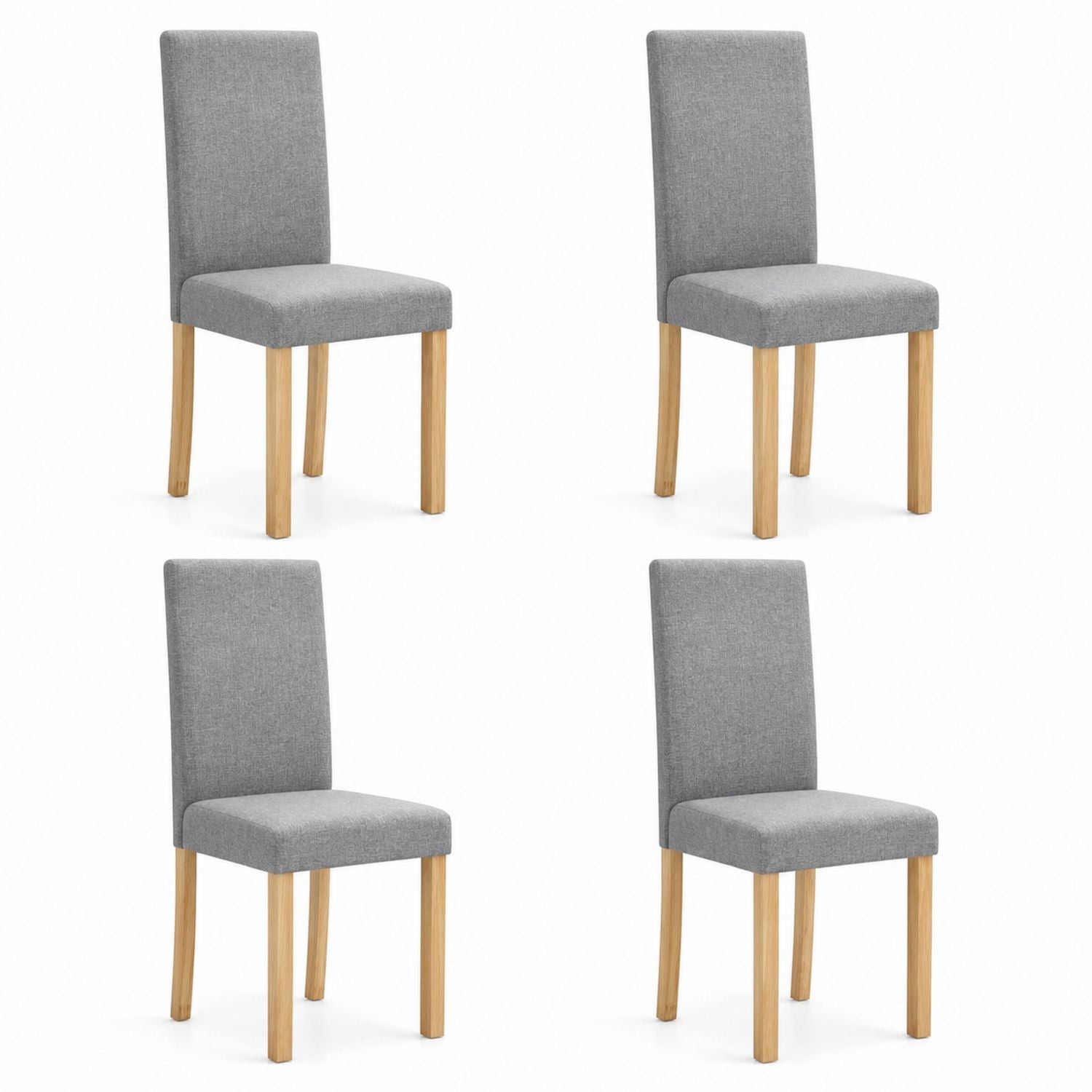 Set of 4 Grey Polyester Dining Chairs with Solid Wood Legs