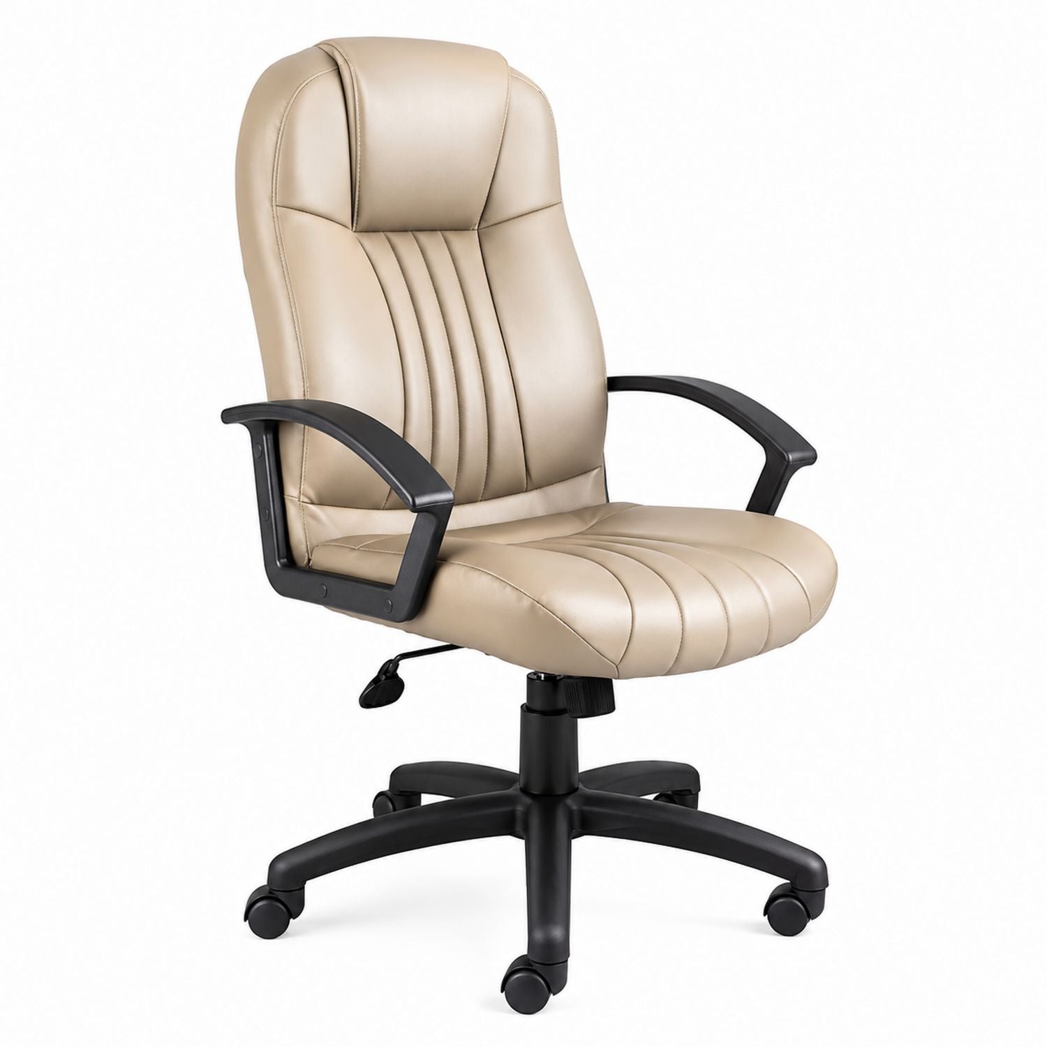PU Leather Office Chair Adjustable High Back Beige with Armrests