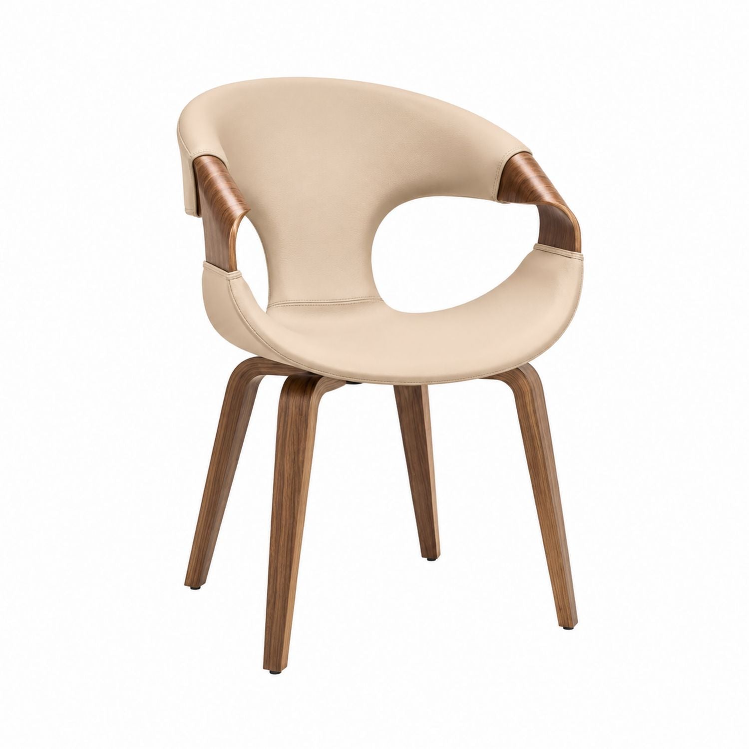 Beige PU Leather Chair with Bentwood Legs