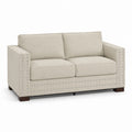 Beige Fabric 2-Seater Sofa with Wooden Legs