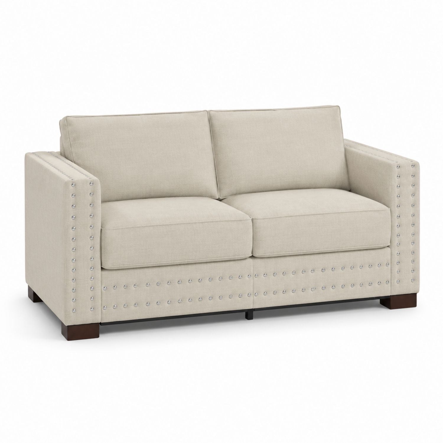Beige Fabric 2-Seater Sofa with Wooden Legs