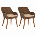 Set of 2 Wicker Chairs with Wood Legs and Polyester Cushions Beige