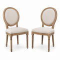 Set of 2 Oval Back Dining Chairs with Wood Frame and Beige Upholstery