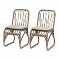 Set of 2 Outdoor Rattan Dining Chairs with Beige Cushions