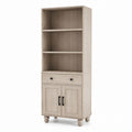 Tall Wood Bookcase with Drawer and Cabinet Natural Oak 180cm