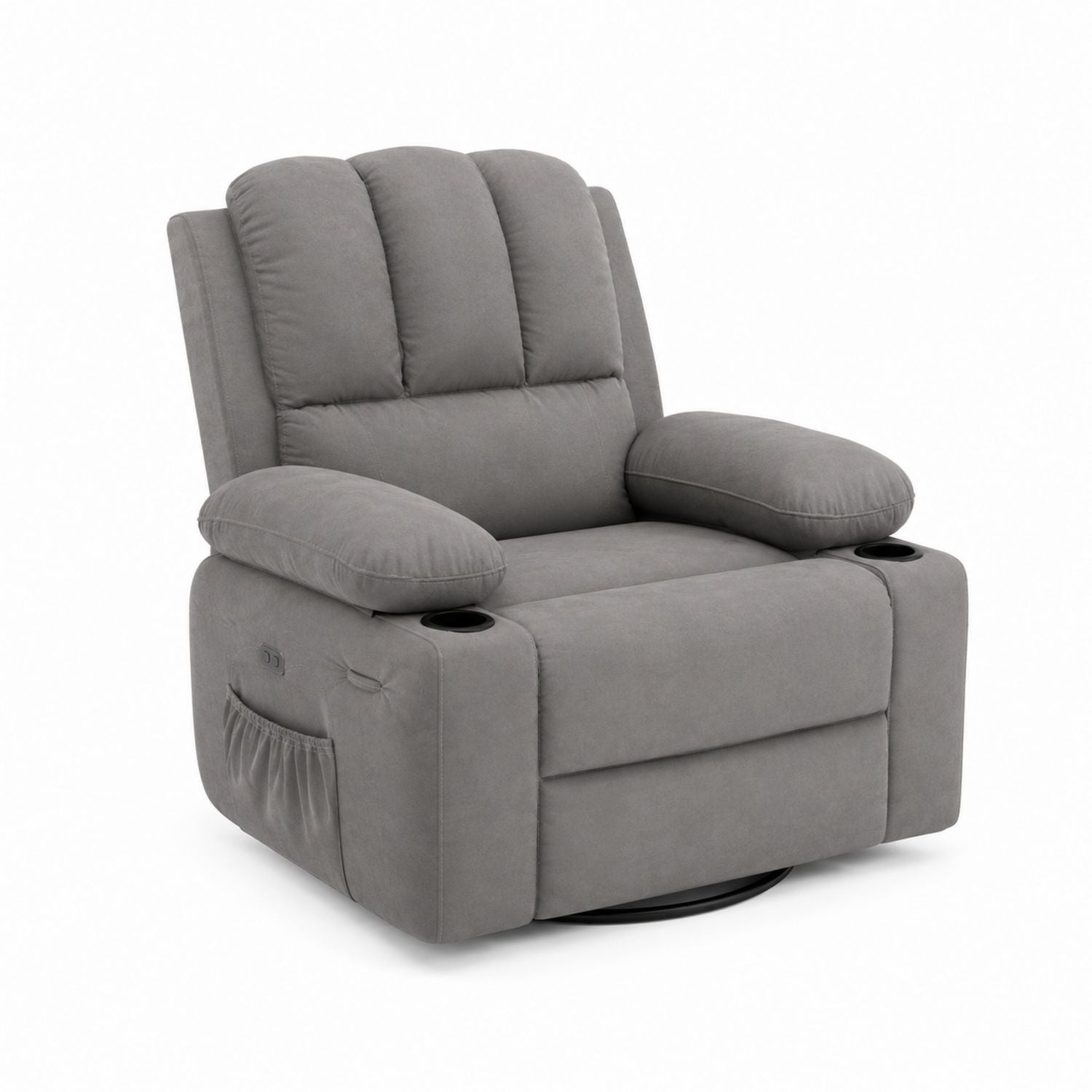 Recliner Chair Microfiber Gray with Cup Holders and Storage Pockets