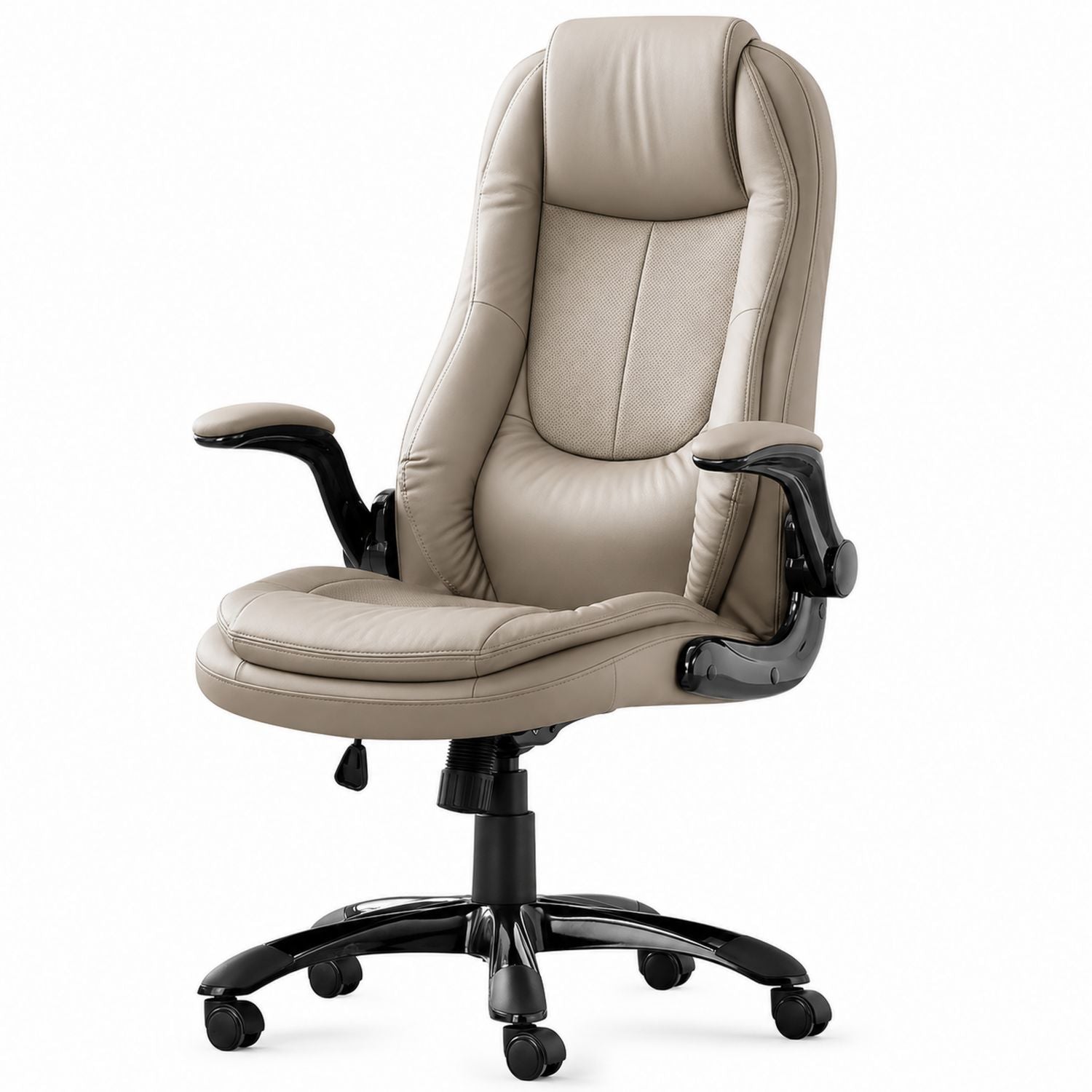Ergonomic Office Chair with Adjustable Height and Cushioned Seat in Beige Faux Leather