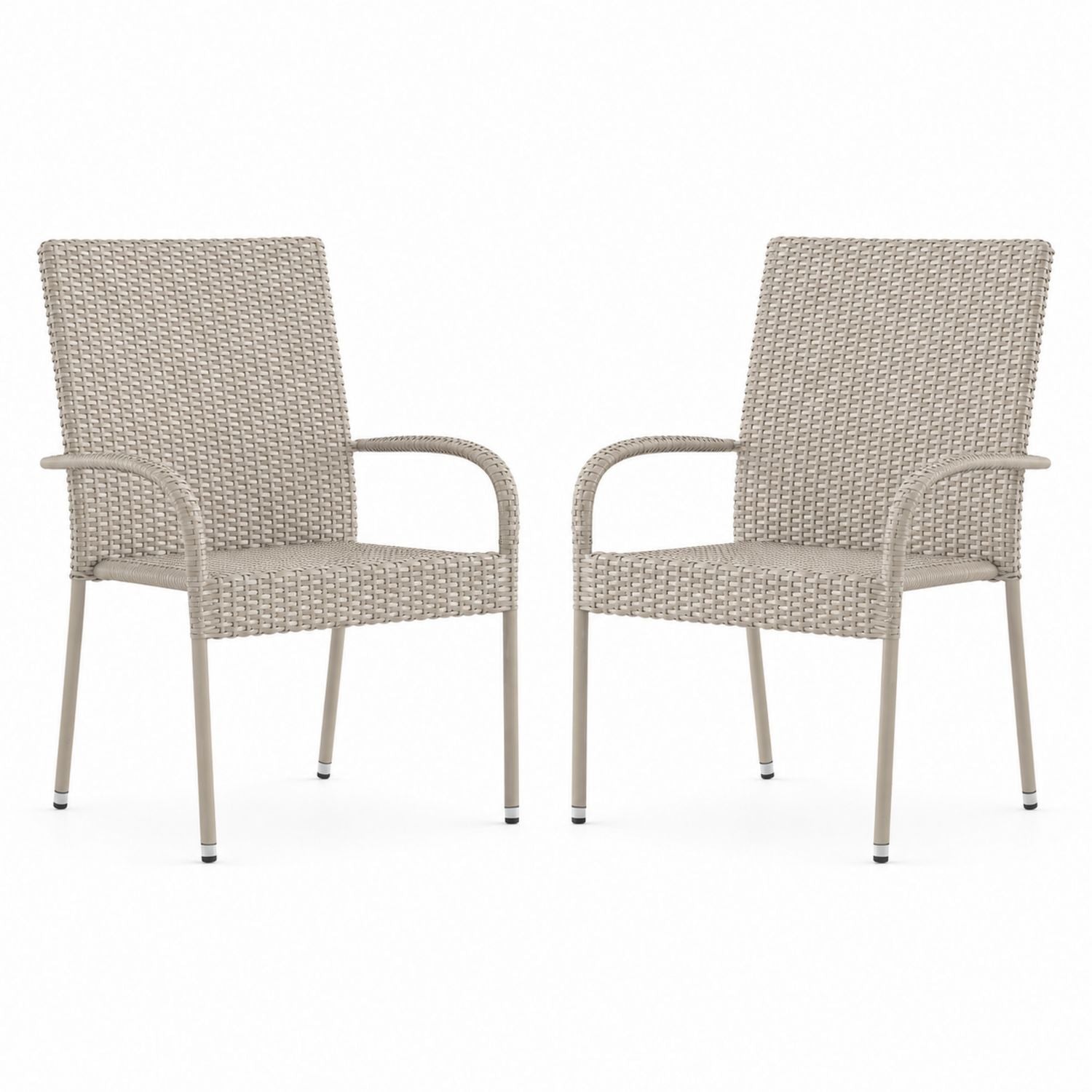 Set of 2 Outdoor Wicker Armchairs with Steel Frame