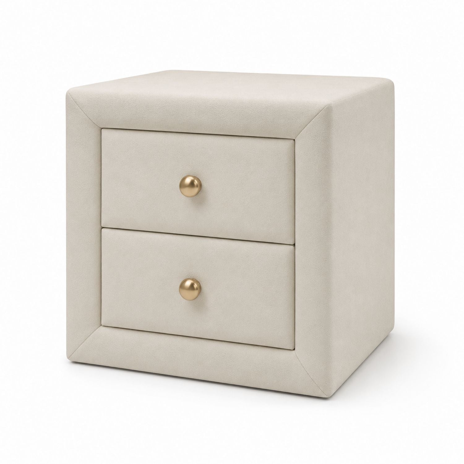Fabric Upholstered Nightstand with 2 Drawers Beige 60cm x 45cm x 40cm