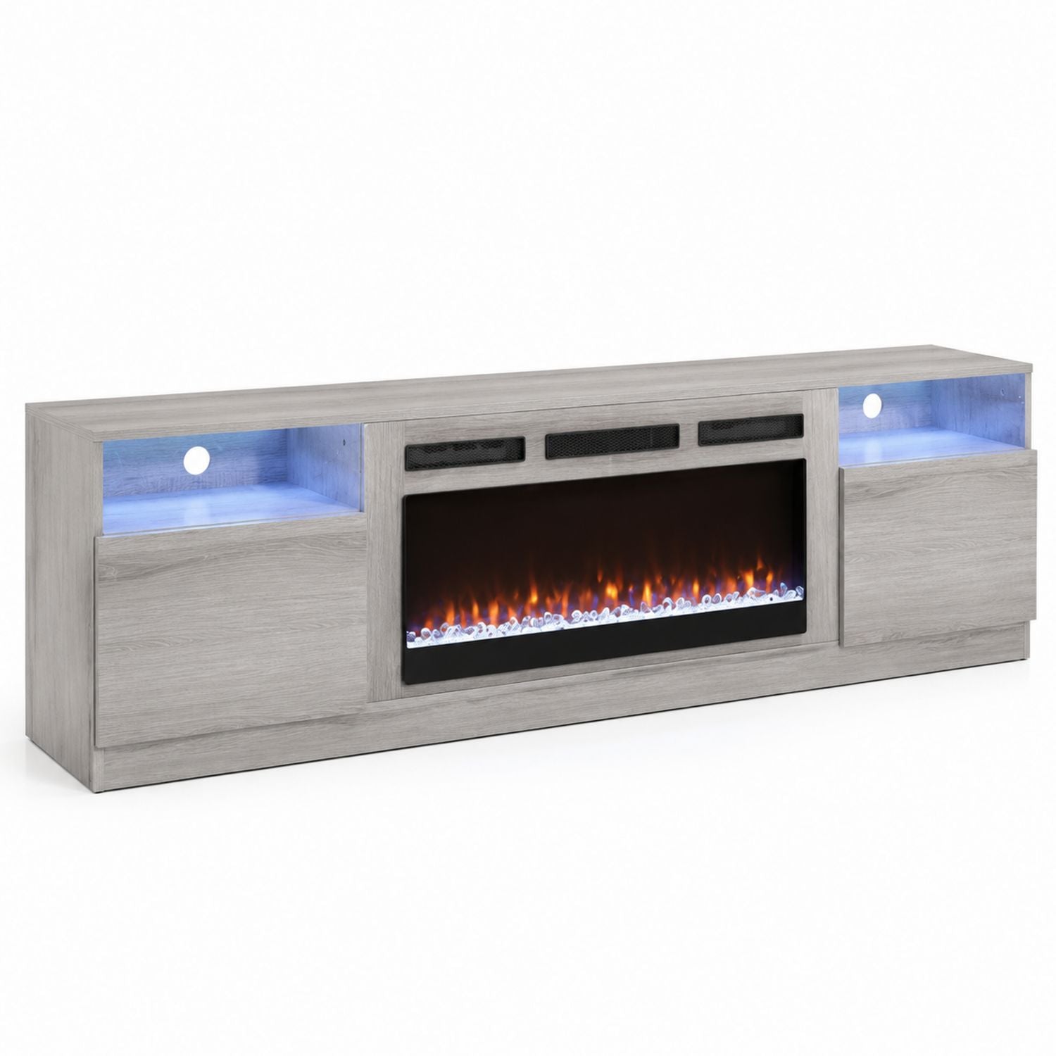 60 Inch Wood TV Stand with Electric Fireplace Insert Gray