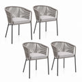 Set of 4 Outdoor Rope Chairs with Metal Frame and Gray Fabric Cushions