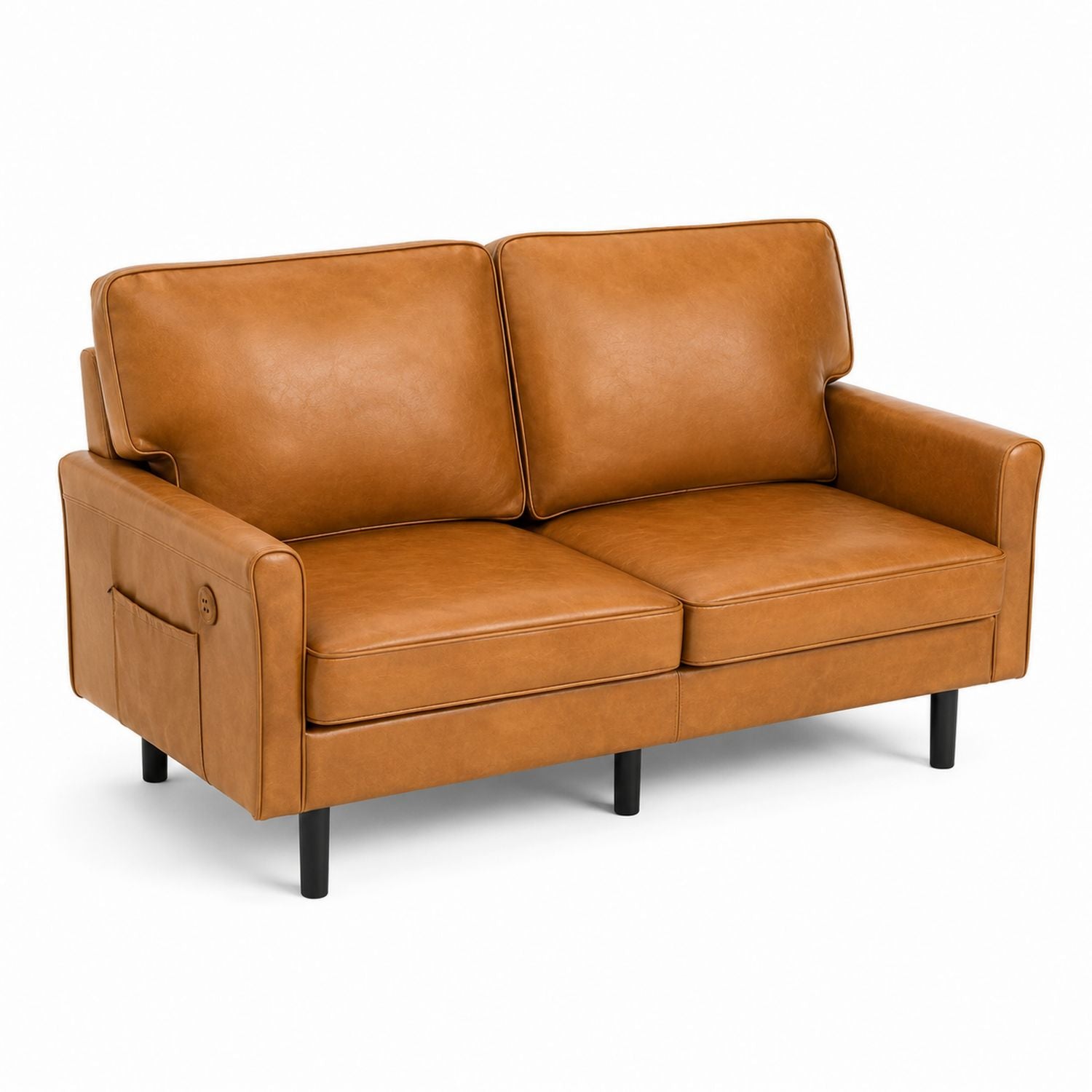 Two-Seater PU Leather Sofa Tan with Square Arms 150cm x 85cm x 90cm